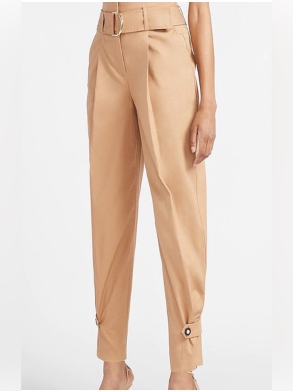 EXPRESS SUPER HIGH WAISTED BELTED GOLD BUCKLE UTILITY ANKLE PANT KHAKI SIZE 4